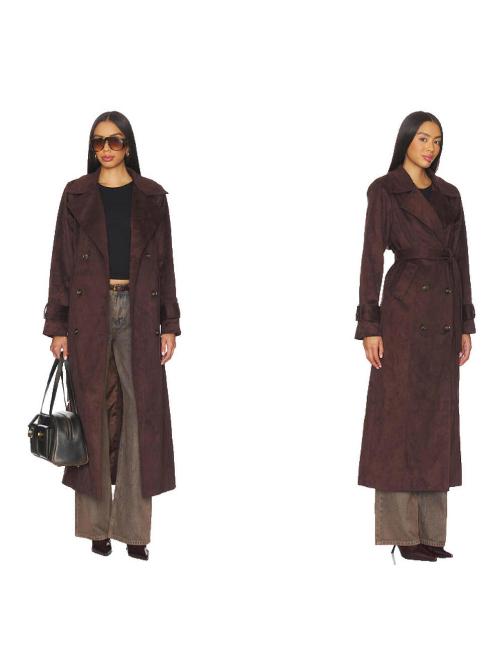 SNDYS Sutton Faux Suede Trench Coat brown size XS NWT $188msrp - Picture 2 of 10